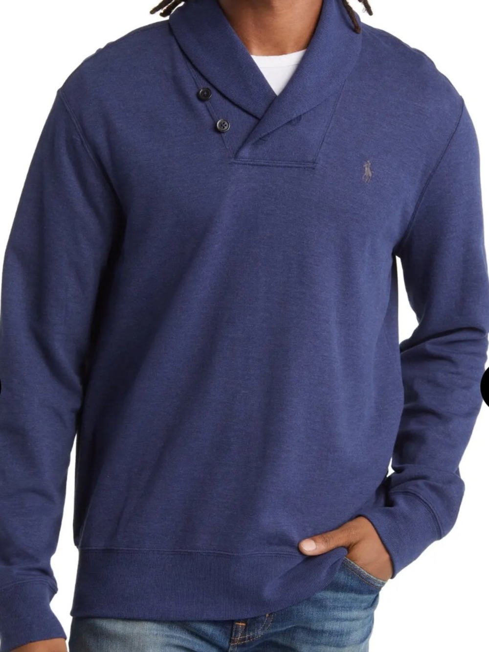 NWT Polo by Ralph Lauren Shawl Collar Button Pullover - Navy Sz L